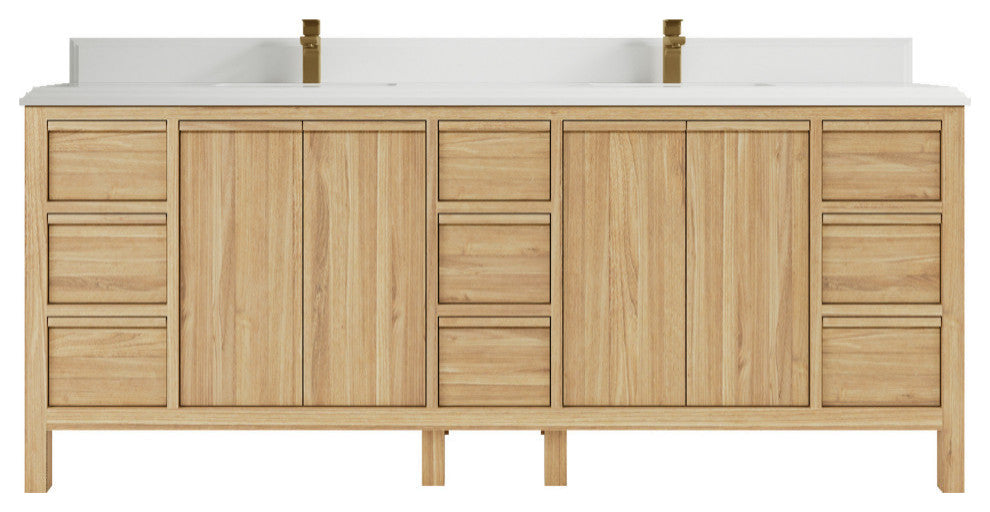 Elizabeth 84 Double Sink Bath Vanity in Light Natural Teak 1.5" White Quartz