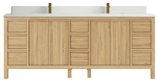 Elizabeth 84 Double Sink Bath Vanity in Light Natural Teak 1.5" White Quartz