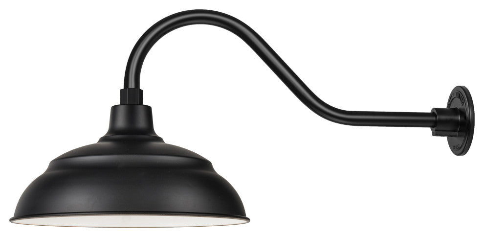 1 Light 17 in. Satin Black RLM Warehouse Barn Light Shade with 22" Gooseneck