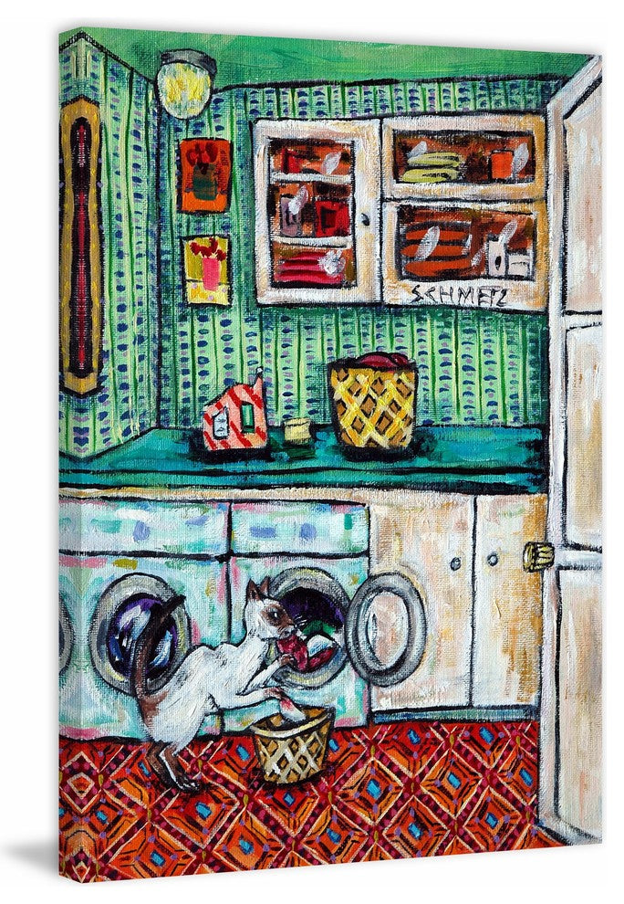 "Cat Siamese Laundry" Painting Print on Wrapped Canvas, 24"x36"