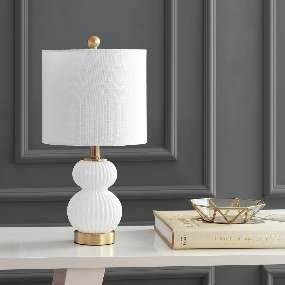 Daphne 20" Ribbed Metal and Glass Led Table Lamp, White and Brass