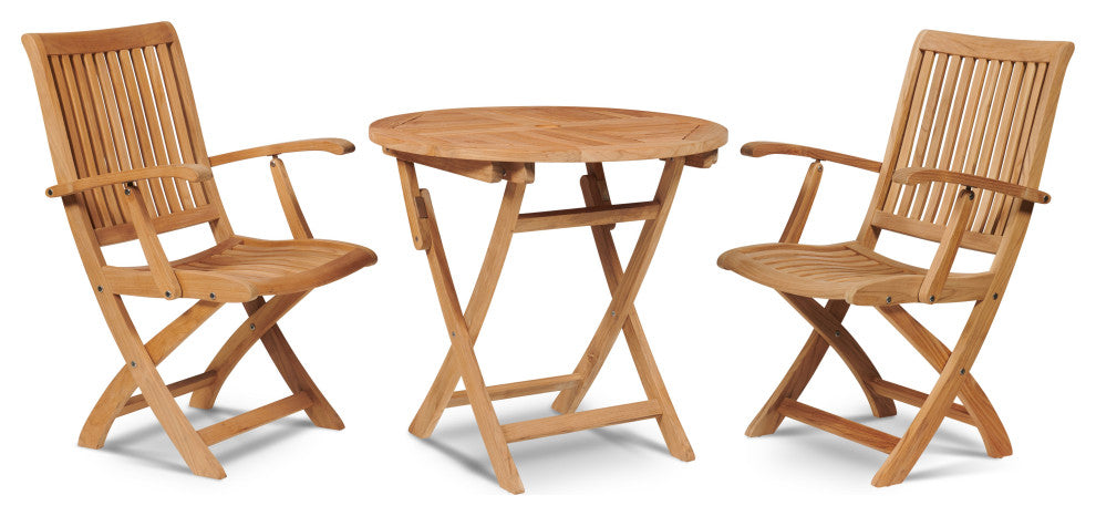 Valencia 3-piece Round Teak Oudoor Bistro Set with Folding Table and Armchairs