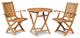 Valencia 3-piece Round Teak Oudoor Bistro Set with Folding Table and Armchairs