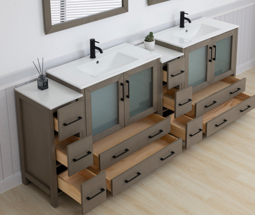 Vanity Art Freestanding Bathroom Vanity Set with Ceramic Top & Mirror