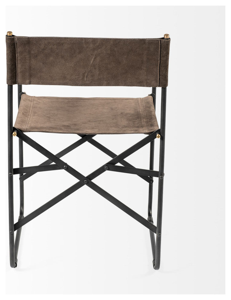 Direttore Brown-Gray Suede With Black Metal Folding Frame Dining Chair