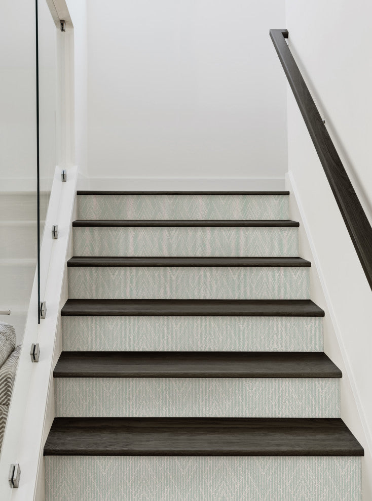 Woven Look Mixed Chevron Peel and Stick Stair Riser Strips, Sage, 48"w X 6"h, 6 Pack