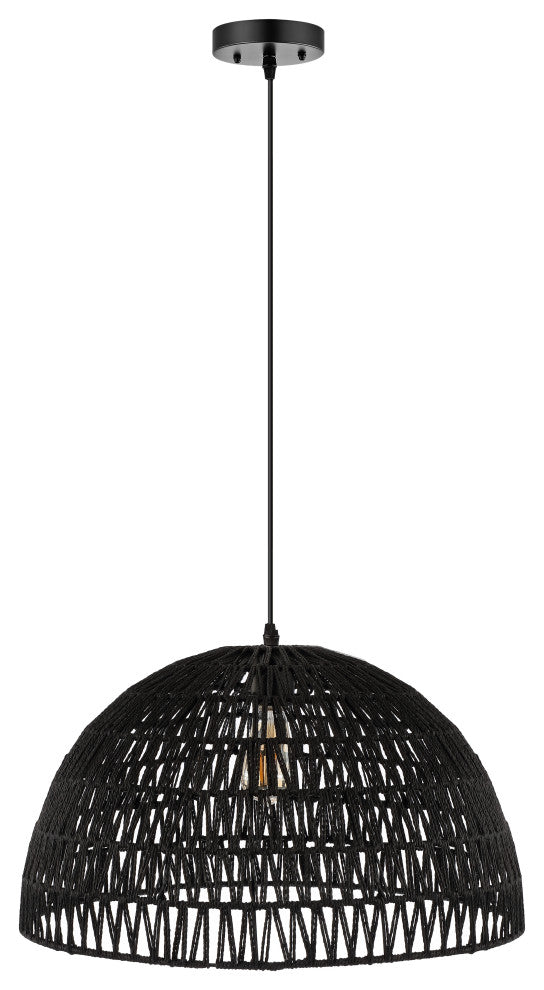 Campana 1-Light Bohemian Modern Woven Rattan/Iron LED Pendant, Black