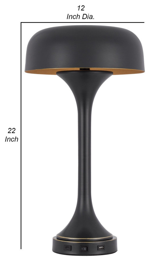 Benzara BM280522 Emma 22" Desk Lamp, 2 USB, 1Type C Charging Port, Dark Bronze