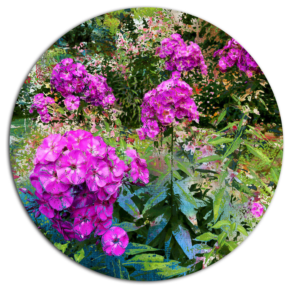 Theme With Pink Flowers And Green, Floral Round Wall Art, 11"