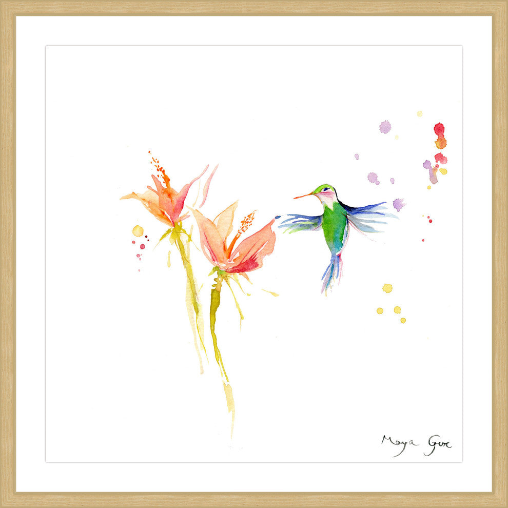 Marmont Hill, "Green Hummingbird" by Maya Gur Framed Painting Print, 12x12