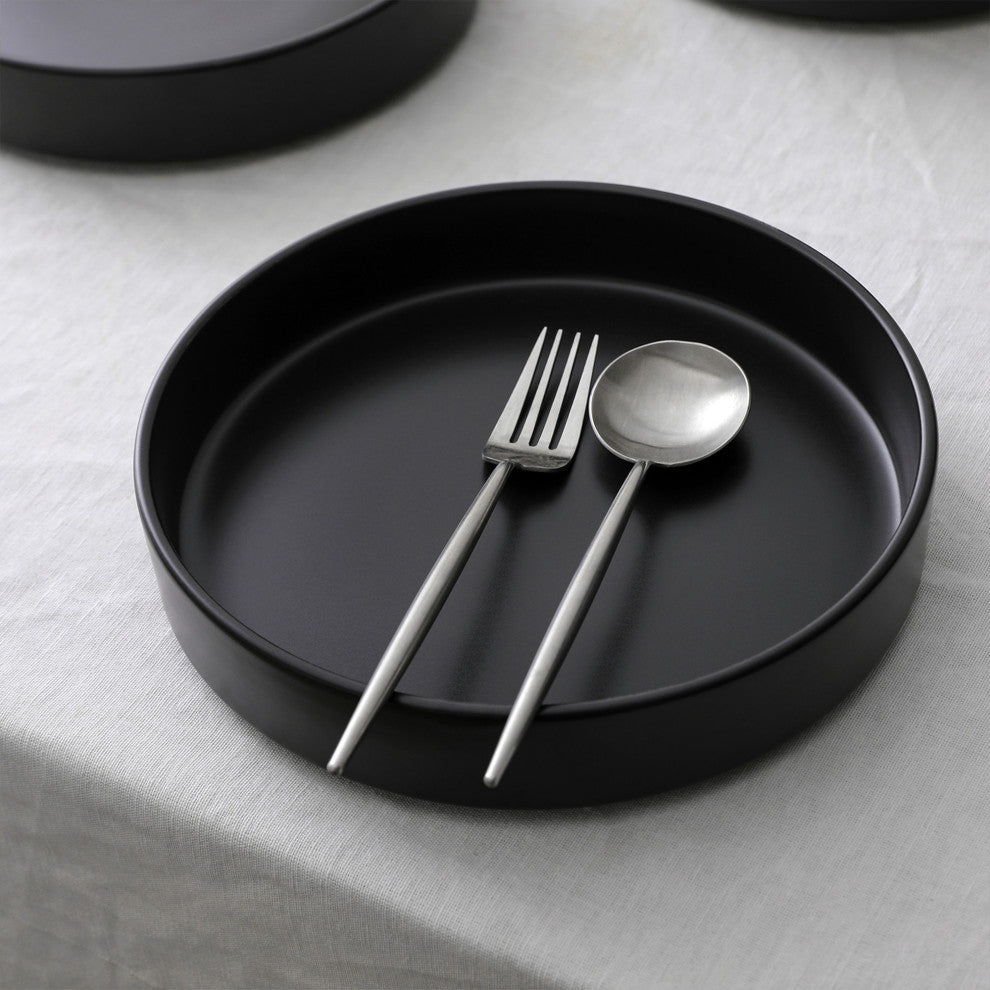 Stone Lain Celina Stoneware Dinnerware Set, Cereal and Dinner Bowls, Black, 12-Piece