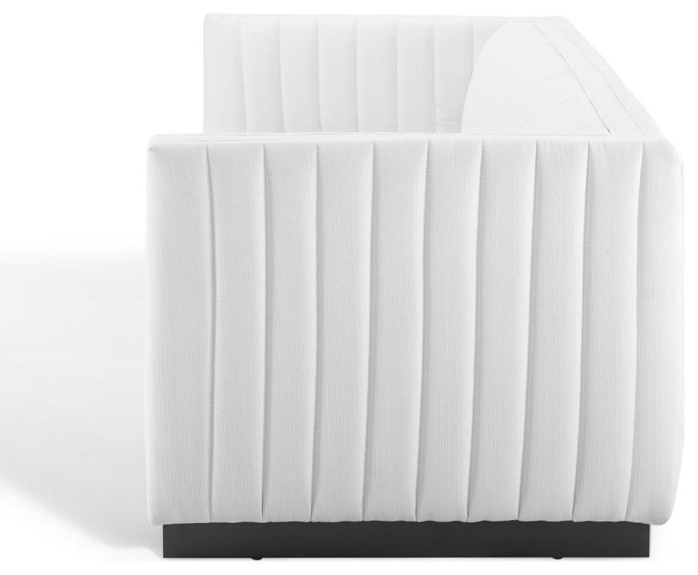Tufted Sofa, Fabric, White, Modern, Living Lounge Room Hotel Lobby Hospitality