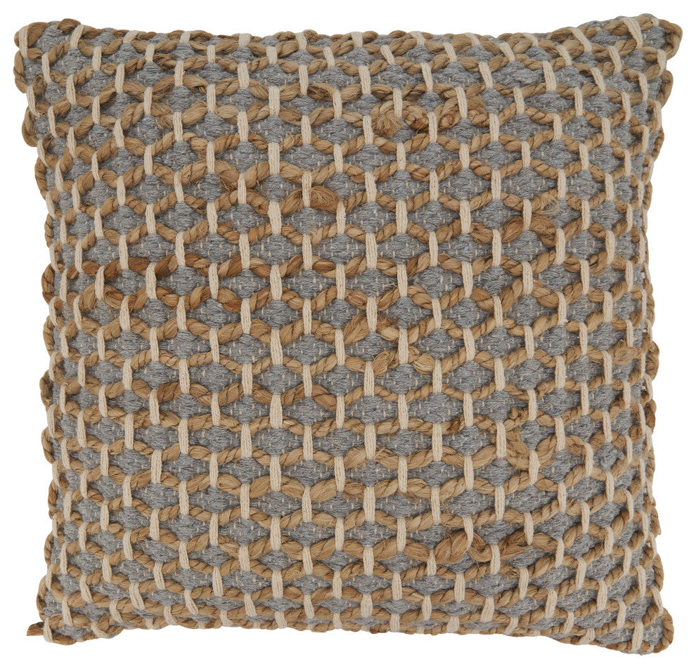 Rope Throw Pillow, Grey, 18", Poly Filled