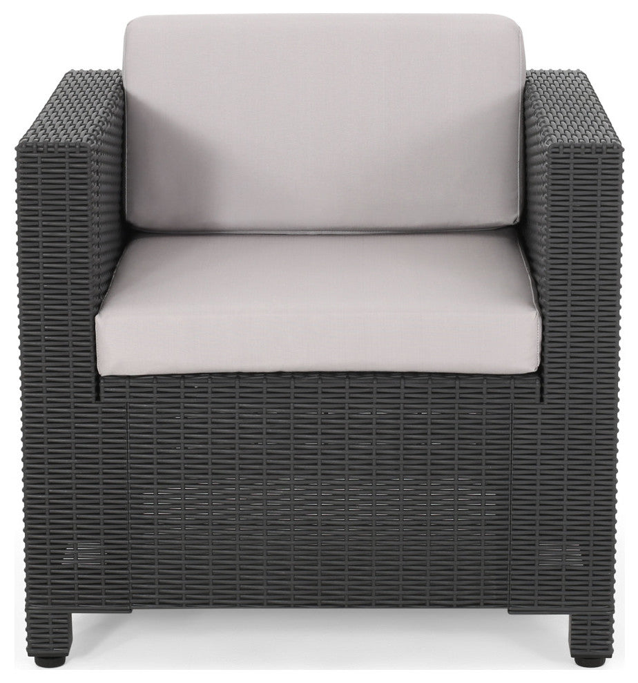 Dottie Outdoor Wicker Print  2 Seater Chat Set With Ottomans, Dark Gray/Gray