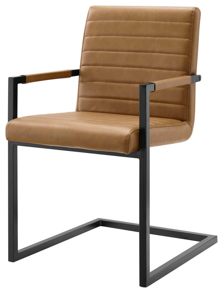 Side Dining Chair, Set of 2, Faux Vegan Leather, Tan, Modern, Bistro Restaurant