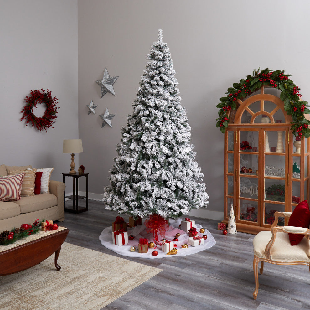 9' Flocked West Virginia Fir Artificial Christmas Tree With 650 Clear LED Lights