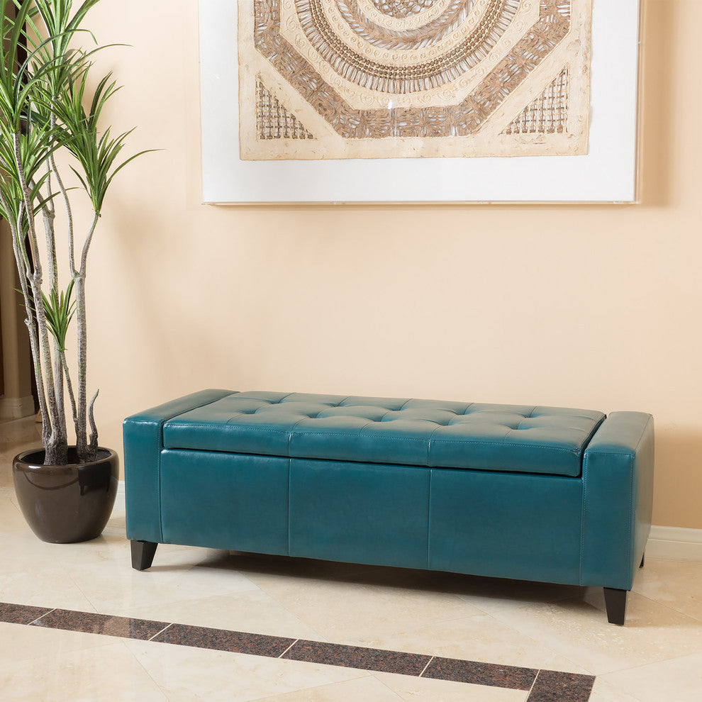 GDF Studio Robin Brown Leather Storage Ottoman Bench, Teal