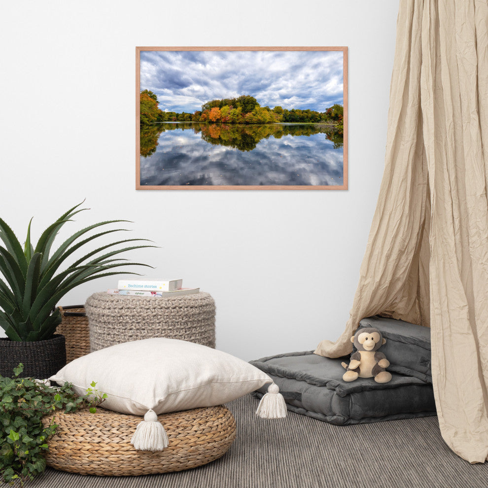 Autumn Reflections Rural Landscape Framed Photo Paper Wall Art Prints, Red Oak, 24" X 36"