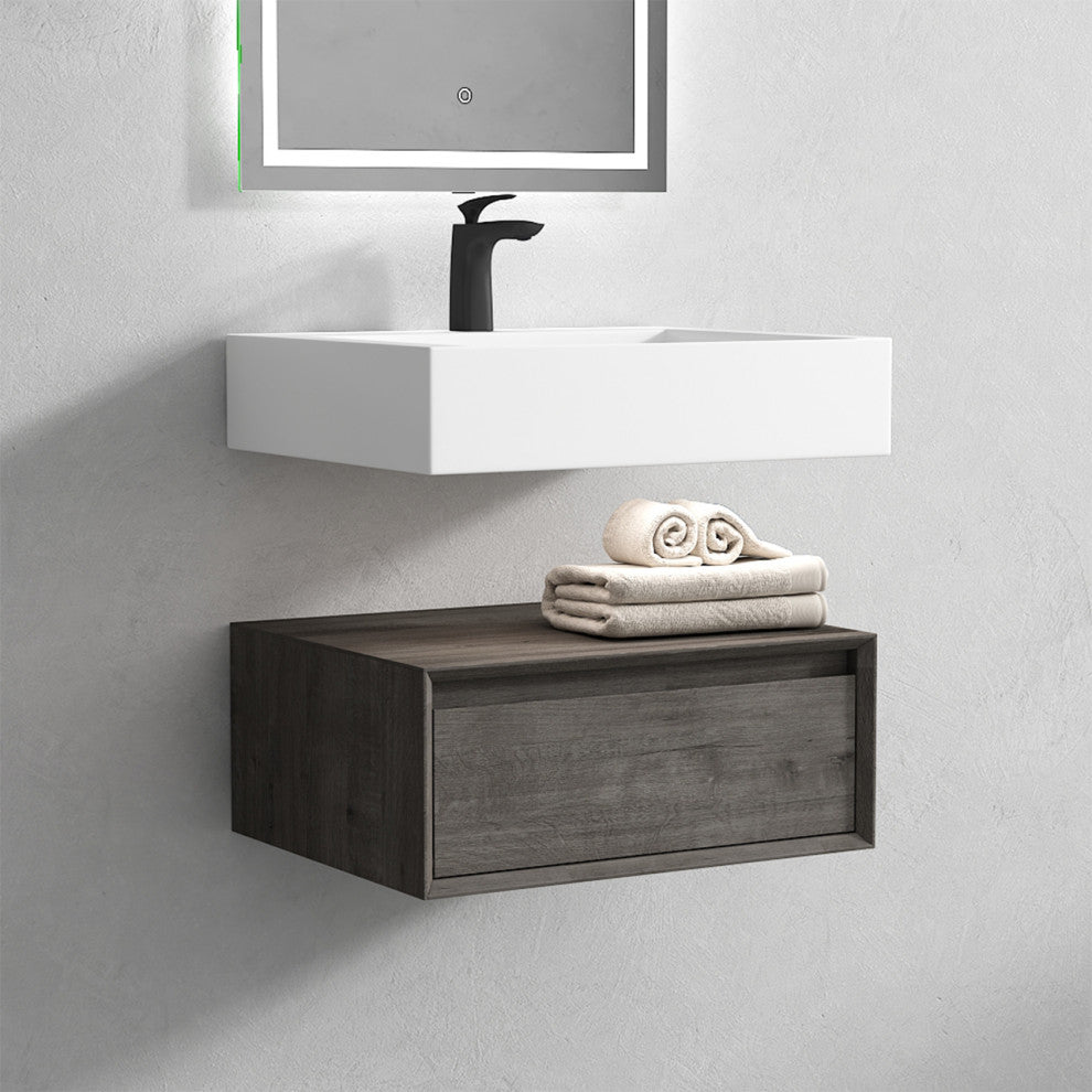 Alysa 24" Floating Bath Vanity, Acrylic Sink/Single Faucet Hole, Smoke Oak