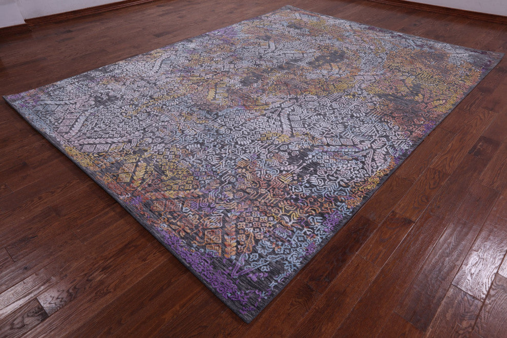 9' 0" X 12' 2" Modern Wool and Silk Hand Knotted Rug Q9256