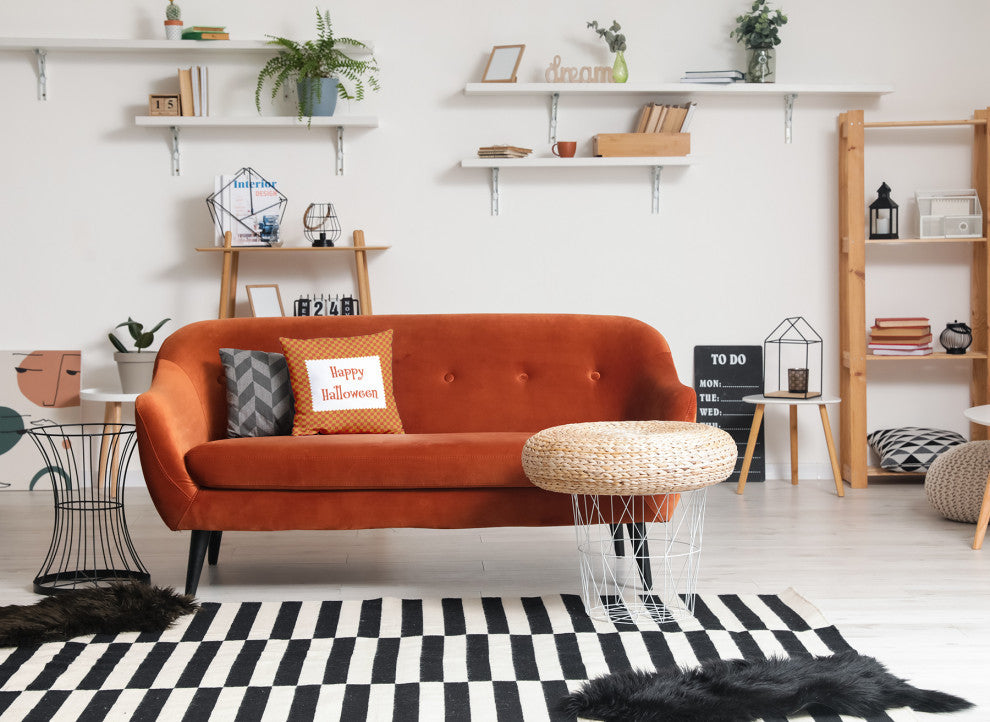 Happy Halloween Checks Accent Pillow, Rust, 20"x20"