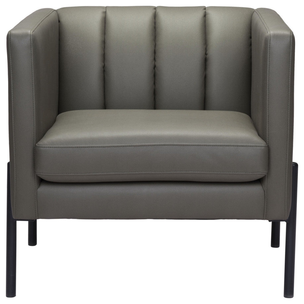 Accent Chair, Faux Vinyl Leather, Steel, Green, Black, Mid Century Hospitality