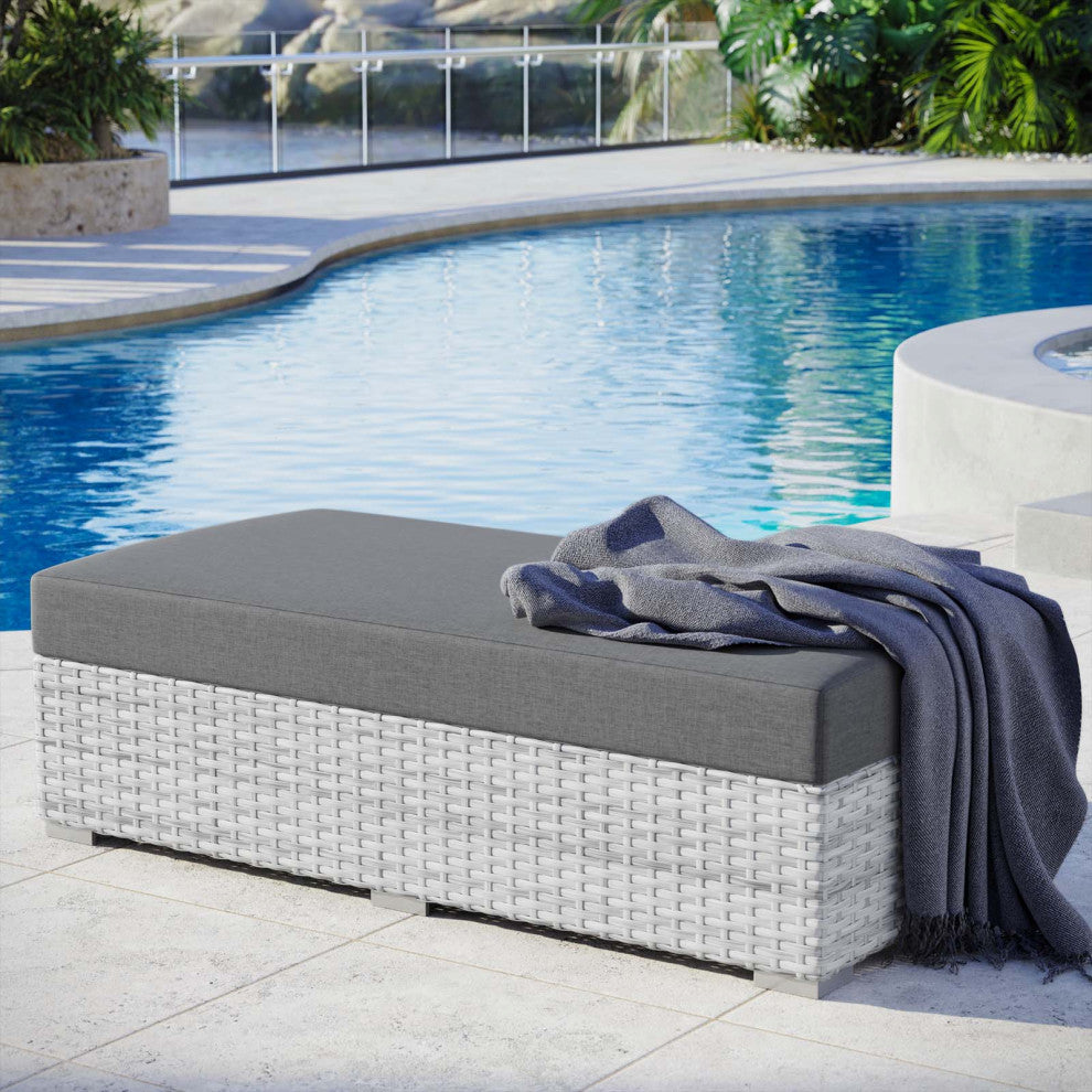 Convene Outdoor Patio Rectangular Ottoman Light Gray Charcoal