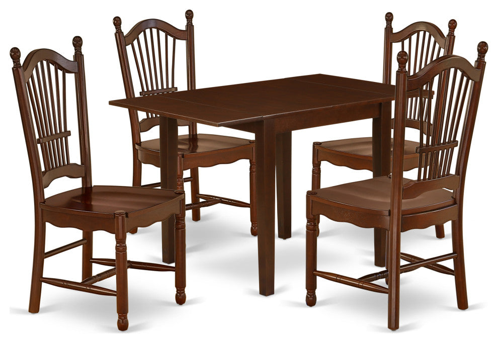 Dining Set 5 Pcs- 4 Chairs, Wood Table, Mahogany Finish Hardwood Frame.
