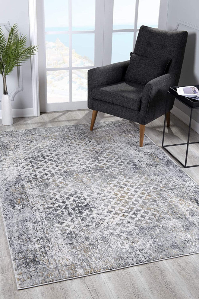 5' X 7' Gray and Ivory Abstract Area Rug