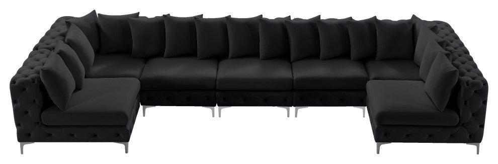Tremblay Velvet Upholstered 7-Piece Modular U-Shaped Sectional, Black