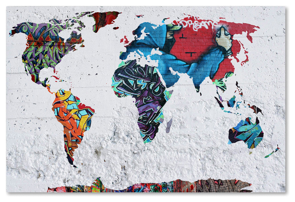Mark Ashkenazi 'Map Graffiti' Canvas Art, 19"x12"