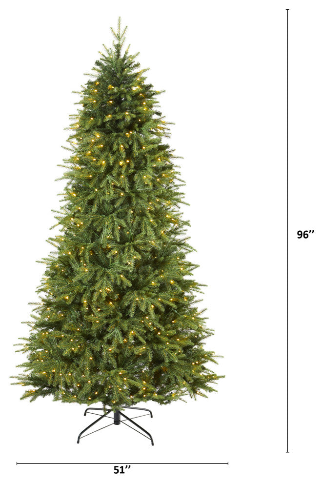 8' Vancouver Fir Natural Look Faux Xmas Tree W/ Clear Lights & Bendable Branches