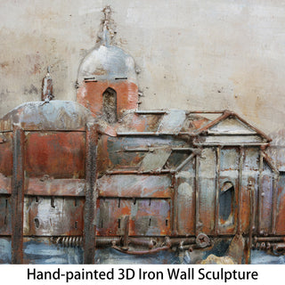 Gondolas Wall Art Mixed Media Hand Painted Iron Wall Sculpture, 48"x 32"