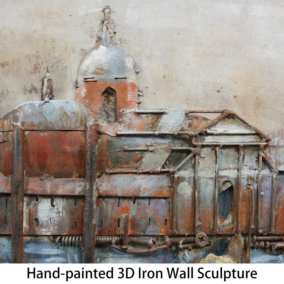 Gondolas Wall Art Mixed Media Hand Painted Iron Wall Sculpture, 48"x 32"