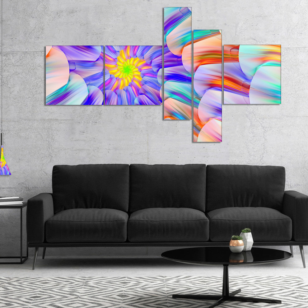 Multi Colored Stain Glass with Spirals, Floral Canvas Print, 60"x32", 5 panels