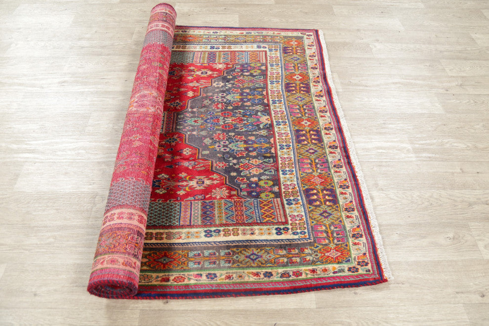 Consigned, Hand-Knotted Vintage Traditional Oriental Persian Area Rug, Red, 5x8