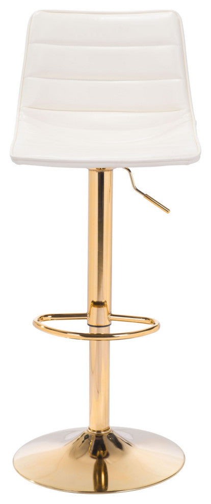 Bar Stool Chair Barstool, Steel Metal, Fabric, White, Gold, Kitchen Cafe Bistro