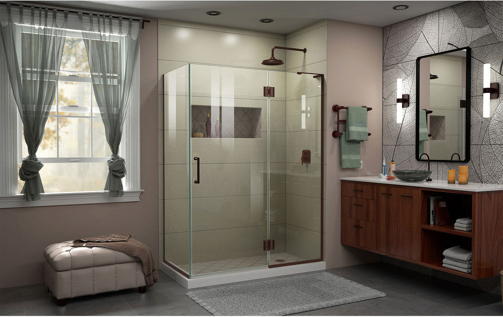 Unidoor-X 47.38"x34"x72" Shower Enclosure, Oil Rubbed Bronze, Right-Wall Bracket