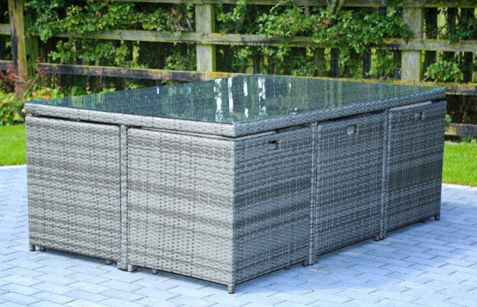 HomeRoots 129" X 76" X 46" Gray 11Piece Outdoor Dining Set With Cushions
