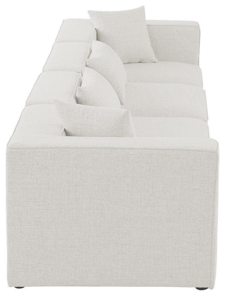 Cube Upholstered Modular Sofa, Cream, 4-Piece: 2 Armless Chair, 2 Corner Chair, Linen Texured Fabric