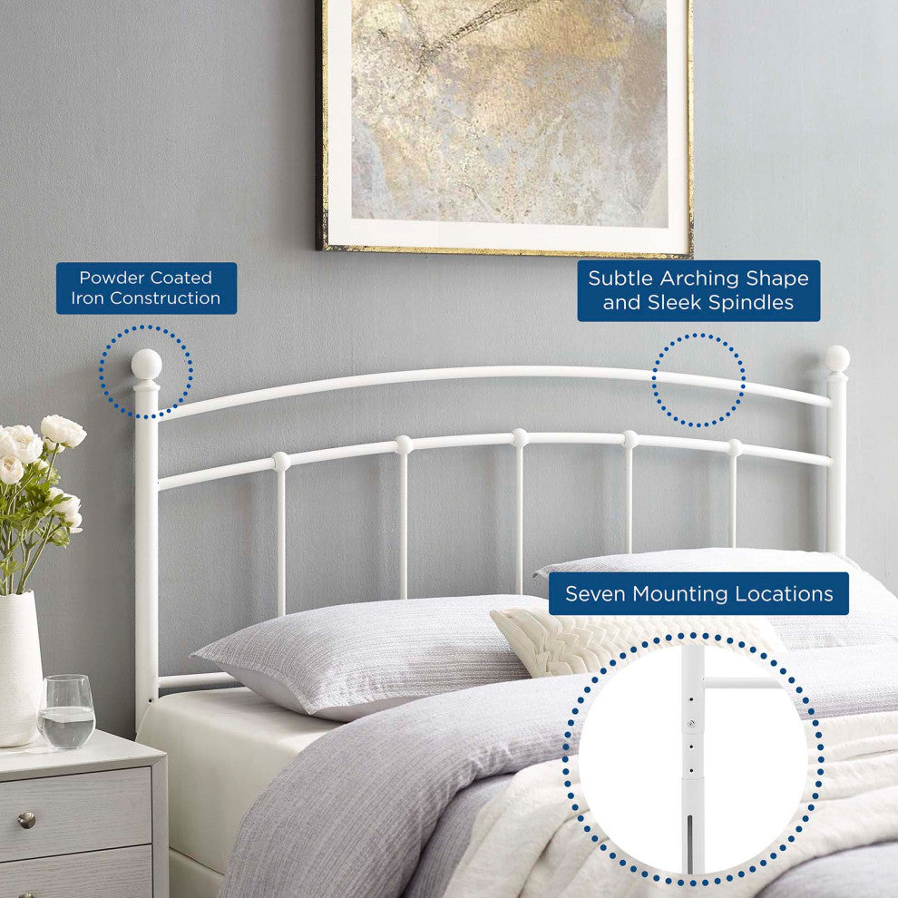 Headboard, Queen Size, Metal, White, Modern Farmhouse, Bedroom Master Suite