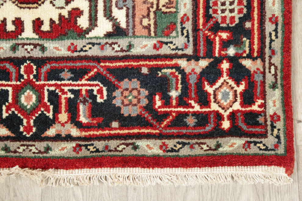 Hand-Knotted Oriental Traditional Indian Heriz Area Rug, Red, 5'1"x3'1