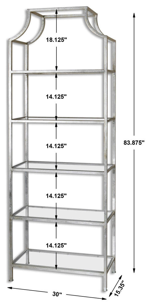 Minimalist Silver Arch Metal Etagere, Standing Book Shelf Modern Glass Shelves
