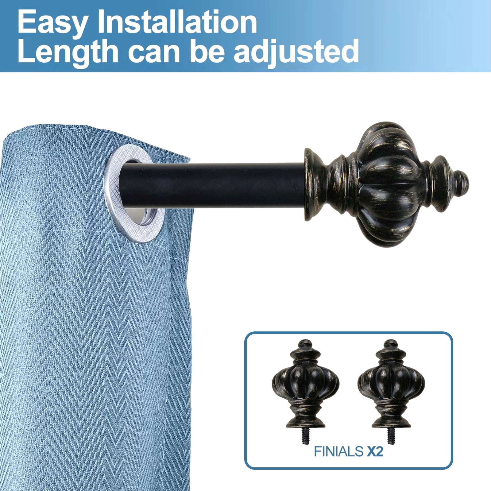 1" Diameter Regina Curtain Rod, 48"-84", Burnt Gold