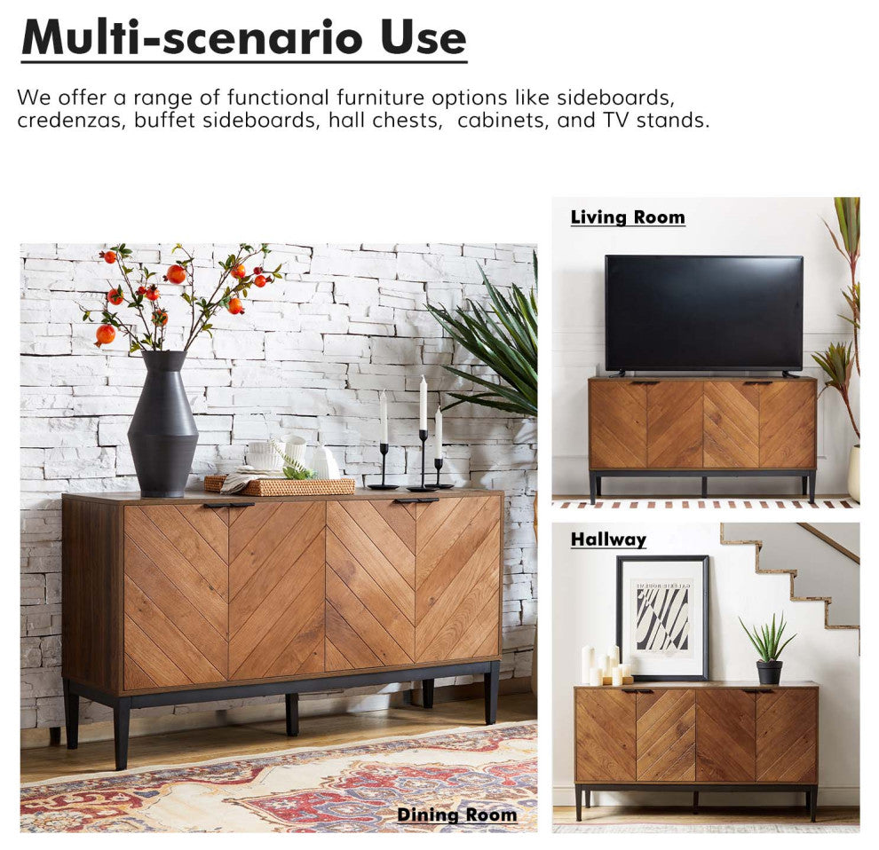 55" Wide 4 Door Sideboard, Walnut