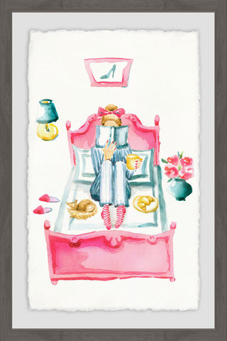 "Pink Bed Reading" Framed Painting Print, 20"x30"