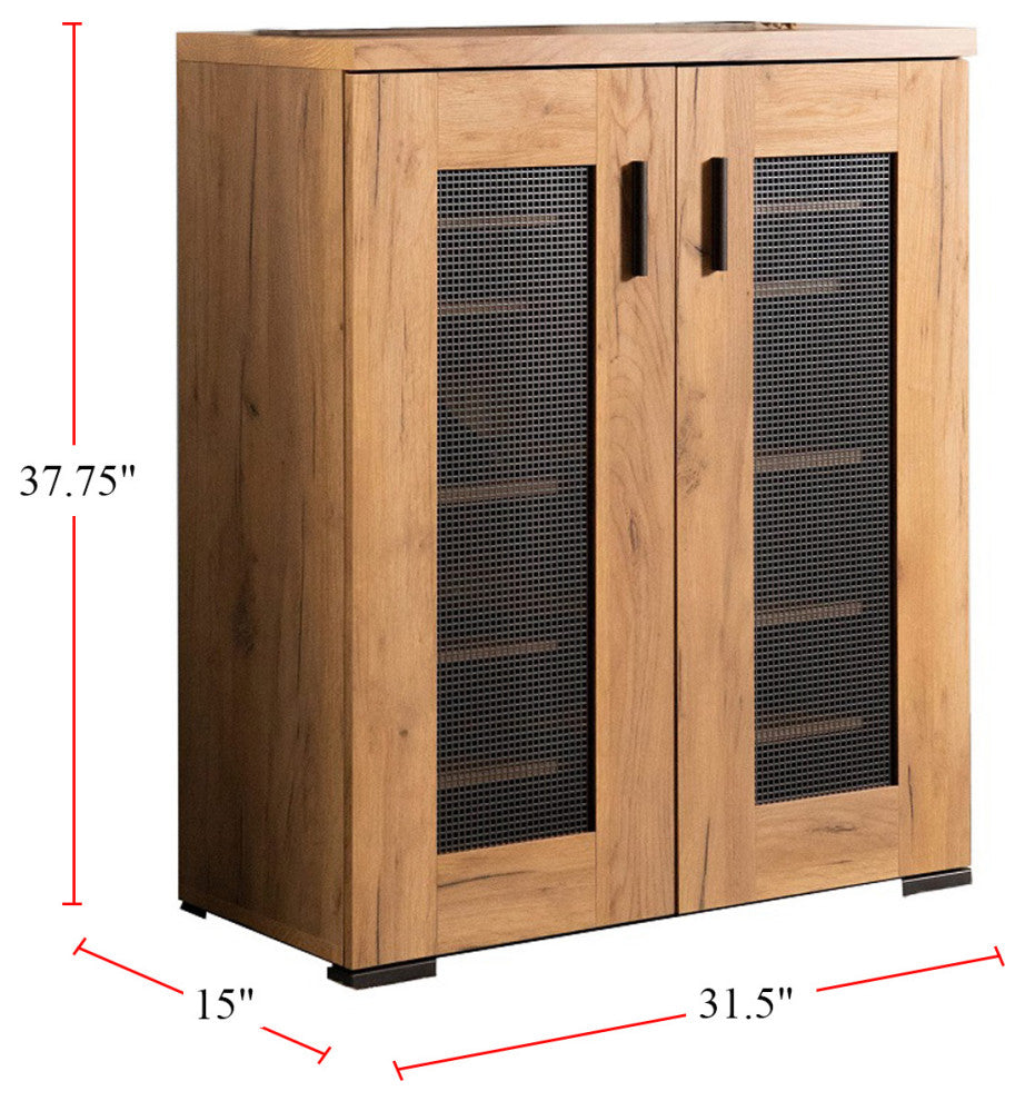 2 Doors Shoe Cabinet, Golden Oak and Gunmetal