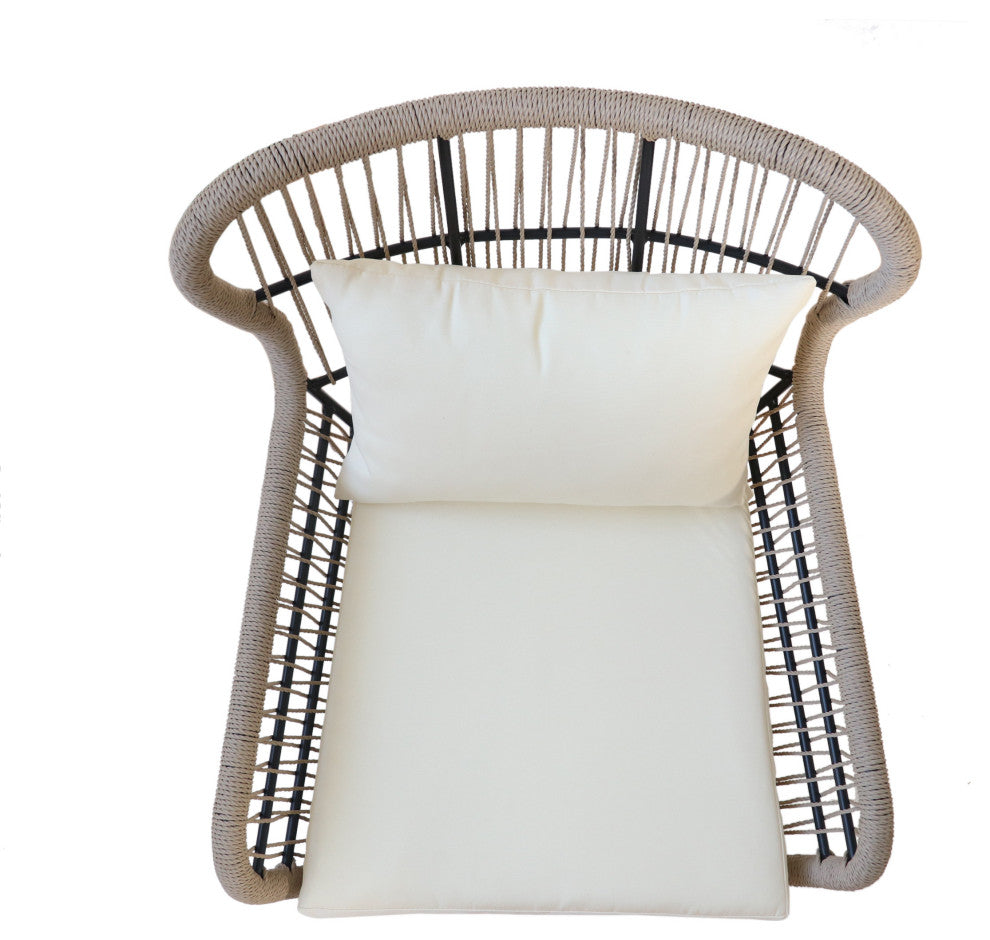 GDF Studio Kimberley Outdoor Steel and Rope Club Chairs with Cushioned, Set of 2, Brown/Beige