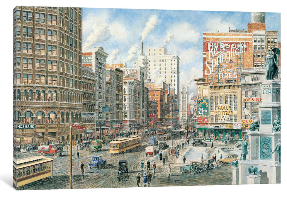 "Detroit Looking North on Woodward" by Stanton Manolakas, Canvas Print, 26x18"