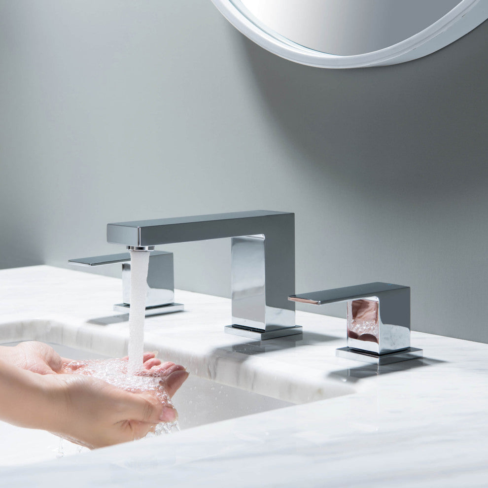 Cube 8" Widespread Bathroom Sink Faucet With Drain Assembly, Chrome